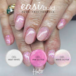 Halo Easibuild White-WhiteGlitter-PinkGlitter Builder gel 8ml sans Hema sans TPO
